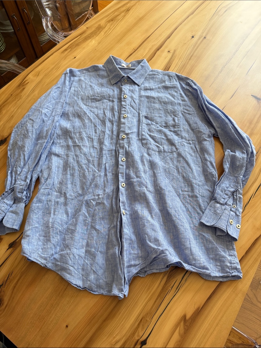 Peter Millar Light Blue Linen Button-Down Shirt